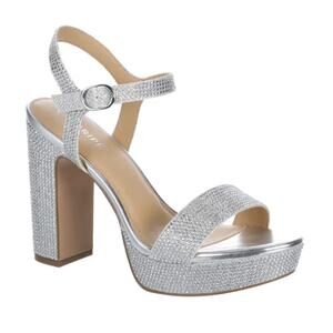 New Maripe Women's Iyla Sparkle Silver Block Heels, Size 7.5